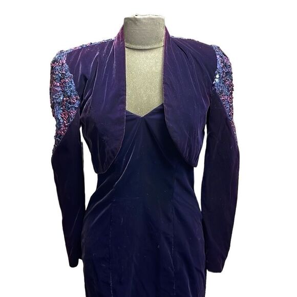 Zum Zum Purple Velvet Cocktail Dress and Jacket, Size 9-10,Sequined Jacket/Satin - Picture 10 of 10